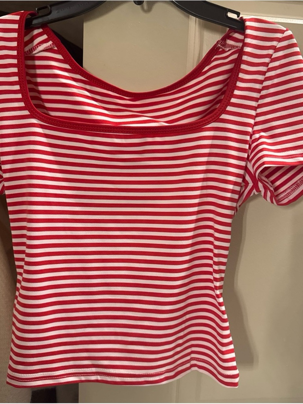 Red & White Striped Scoop Neck Women's Top